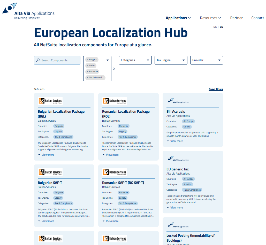 NetSuite localization hub for Europe - Balkan Services